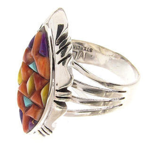 Sterling Silver Turquoise Multicolor Inlay Ring Size 6-3/4 RS41111